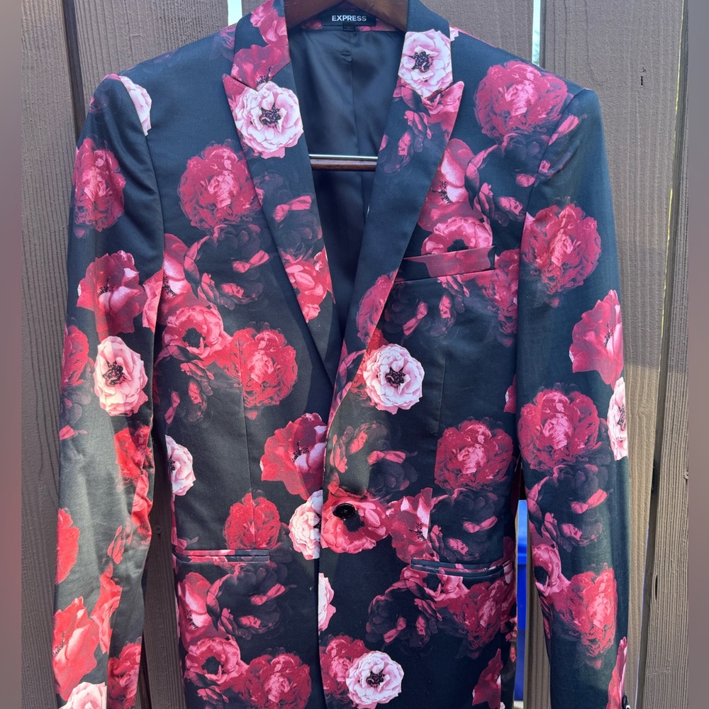 Express Black and Red Floral Men's Blazer